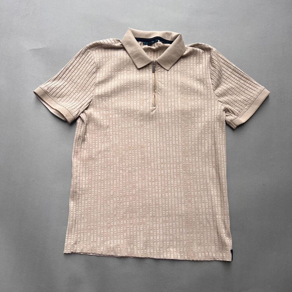 Preppy Minimalist Ribbed Quarter Zip Heathered Polo Perry Ellis Slim Fit Size M